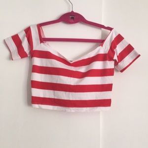 Red and White Stripe American Apparel Crop Top